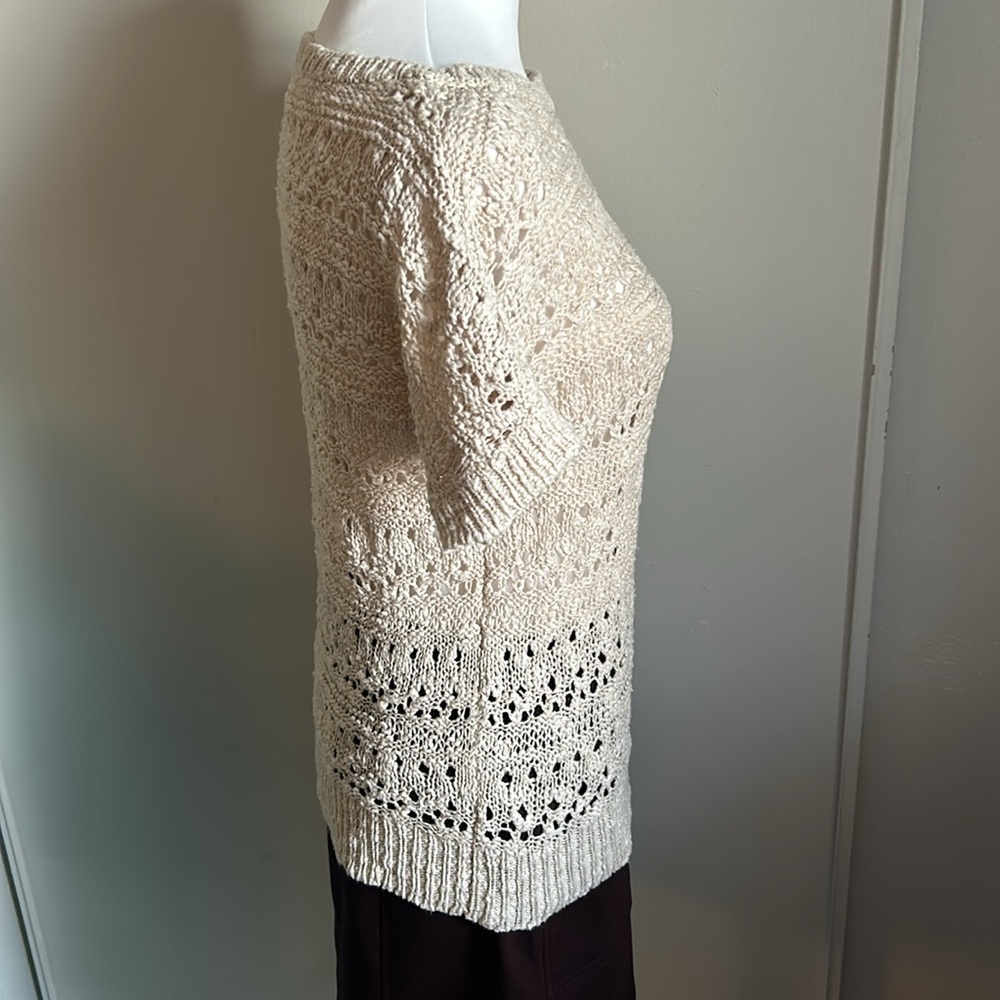 If It Were Me Open Knot Short Sleeve Boatneck Collar Slim Fit Sweater - Picture 4 of 9